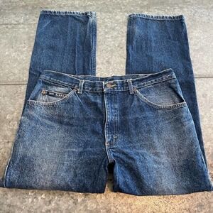 Vintage Lee Jeans Mens 36x29 USA Dark Blue Stonewash Rigid Denim Western 80s 90s